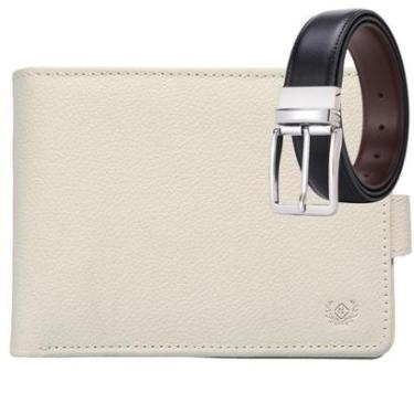 Imagem de Carteira Masculina Grande Em Couro Legitimo Ótimo Presente + Cinto Dupla Face Moderno-Masculino