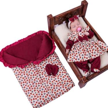 Imagem de Saída de Maternidade 100% Algodão Inverno Corações Marsala com Porta B