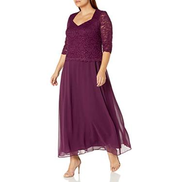 Imagem de Alex Evenings Vestido feminino plus size longo comprimento chá renda Mock closeout, Ameixa, 52