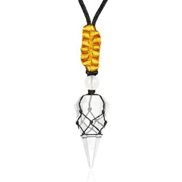 Imagem de KARMAPLEDGE Pingente de cristais, colar com pingente de cura com pedra de chakra natural para terapia de cura espiritual (pêndulo de quartzo transparente)