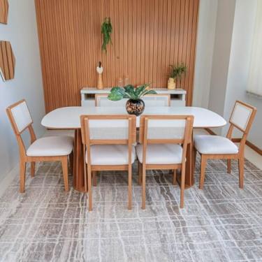 Imagem de Dalla Costa, Conjunto Mesa Oval 6 Cadeiras de Jantar Tela no Enconto 100% MDF Off White Dalla Costa