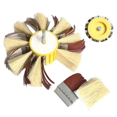 Imagem de 1 peça 150mm*6mm Eixo Montado Sisal & Esmeril Pano Cerdas Polimento Escova Roda para Madeira Primer Metal Lixamento, 1pc 240Grit, 1