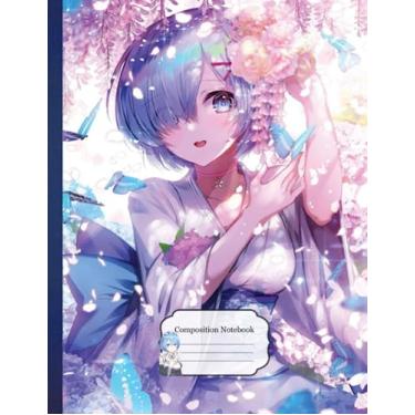 Imagem de Composition NoteBook: Rem Re Zero Ram Kanjii D15, 8.5x11 Inches - 110 page Notebooks For Boys Anime For Children Kids Perfect School Notes Collage Ruled Great Gift Kid Teens