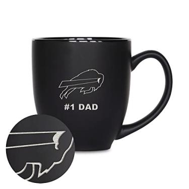 Imagem de Rico Industries Caneca de bistrô NFL Football Buffalo Bills #1 Dad 425.2 g com gravação a laser em cerâmica preta fosca - para bebidas quentes ou frias
