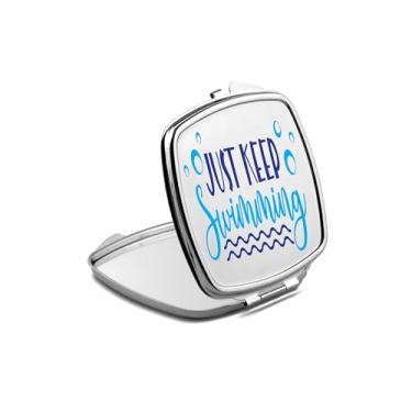 Imagem de SpreadPassion Espelho compacto Just Keep Swiming, presente de natação, espelho fotográfico Just Keep Swiming, espelho de maquiagem de viagem pequeno espelho portátil, espelho de bolso portátil, ideia