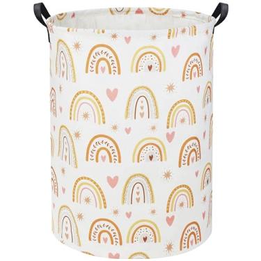 Imagem de HIYAGON Cesto de Roupa Suja Arco-Íris para Bebê, Cesto para Berçário, Menina, Crianças, Brinquedos Fofos para Crianças, Organizador de Caixa de Armazenamento, Decoração de Quarto A(Estrela Arco-Íris)
