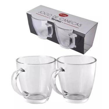 Imagem de Kit 2 Canecas Transparentes de Vidro 350ml Jogo de Xicaras Verona Café
