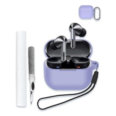 Imagem de Capa para Samsung Galaxy Buds 3/Buds 3 Pro AI True Wireless Bluetooth, capa protetora de silicone macio, portátil, resistente a arranhões, com kit de limpeza, mosquetão e cordão, roxo