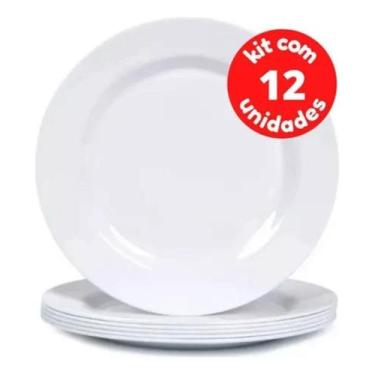 Imagem de Kit Jogo 12 Pratos Branco de Melamina 25cm Buffet Hotel Raso - Ecos