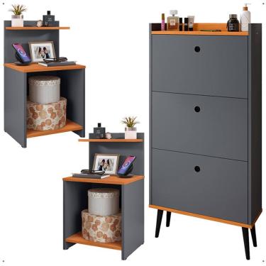 Imagem de Kit Quarto 2 Mesas Cabeceira Nicho Prateleira Sapateira Vertical Organizadora 18 Pares Calçados - Lojas RPM