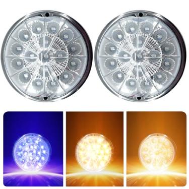Imagem de 2 peças 17 luzes LED de melancia, seta âmbar e marcador para auxiliar azul, lente transparente e moldura de aço inoxidável para freightliner, Ke-nw-or-th, Peterbilt, caminhões pesados e reboques