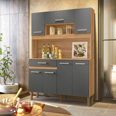 Imagem de Armário de Cozinha 7 Portas 1 Gaveta Magazin Marrom/Cinza