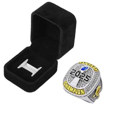 Imagem de guancrown Anel de futebol de fantasia 2025 prêmio troféu esportivo vencedor FFL campeonato anel com caixa, size 10 with free box, Zinco, Diamante branco