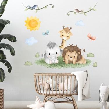 Imagem de Papel de Parede Adesivo Safari Infantil Quarto Bebê Kids Animais da Selva Decoração Brinquedoteca