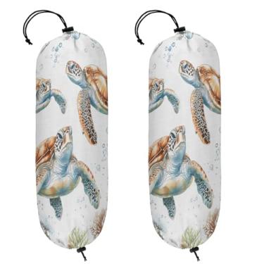 Imagem de Kizmoglux Porta-sacolas plásticas para tartarugas oceânicas, 2 peças, organizador de sacolas de supermercado, reutilizável, impermeável, suporte de armazenamento de parede para decoração de cozinha