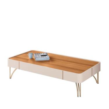 Imagem de Mesa de Centro Decorativa Cadenza MDP/MDF Pés de Aço Off White/Cinamom