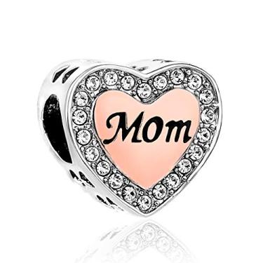 Imagem de MiiFort Pingente de coração de amor mãe brilhante serve para pulseiras Pandora Charms Moments Zircônia cúbica, One Size, Cobre, Sem Pedra Preciosa