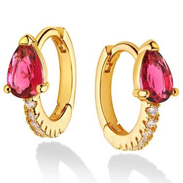 Imagem de Dremmy Studios Brincos de argola delicados CZ Huggie banhados a ouro 14 K, grosso, simples, fofo, redondo, babado, bola, starburst, brincos de argola de zircônia cúbica, presente personalizado