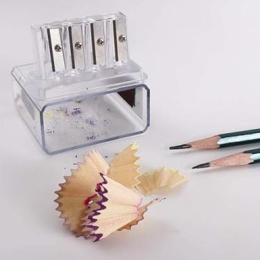 Imagem de 1 apontador de lápis de carvão transparente com 4 furos, apontador de lápis de ponta longa de plástico para esboçar, escritório, escola