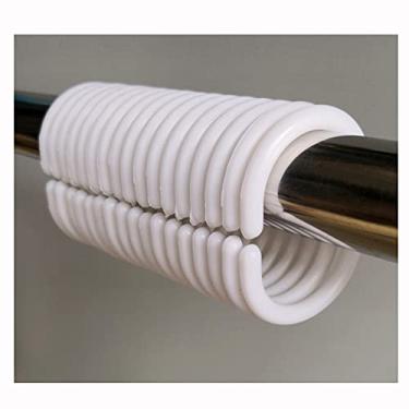 Imagem de Anéis de cortina cortina de chuveiro gancho de plástico em forma de C anel de fivela branca acessórios de gancho de roupas para pendurar anel de 2,9 polegada para acessórios de persiana de varão de