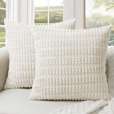 Imagem de Capas de almofada Softalker Corduroy 55x55cm, conjunto de 2 brancas
