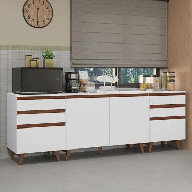 Imagem de Kit com Três Balcões de Cozinha 2 Portas 6 Gavetas (com tampo) Branco Reims Madesa