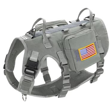 Imagem de Forestpaw Peitoral para cães de tamanho médio, peitoral tático com alça, sem puxão, estilo militar, colete para cães de serviço com bolsos ajustáveis para cães médios, cinza, peito 39,4 a 64,8 cm