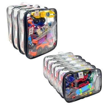 Imagem de Kit 8 Organizador Brinquedos Infantil Blocos de Montar 5 Pp + 3 P Com Zíper e Alça Plástico - bubag (Preto)