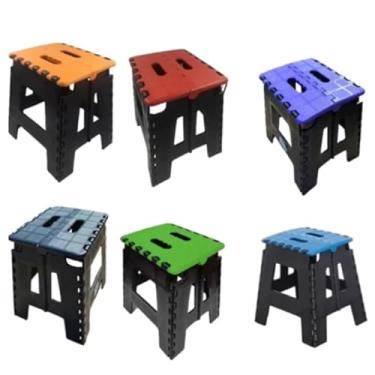 Imagem de Banquinho Banqueta Dobrável De Plástico Até 100 Kg Resistente Para Viagem(Laranja)