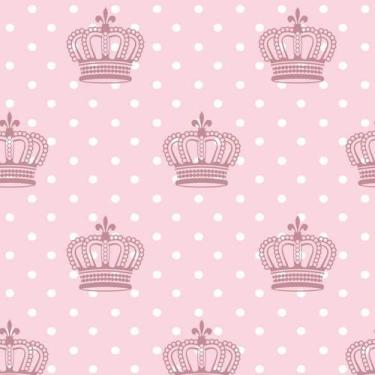 Imagem de Papel de Parede Infantil Rosa com Poá e Coroas 3,00m - inove papéis de
