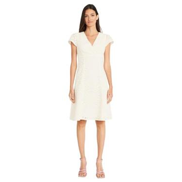 Imagem de Maggy London Vestido de verão feminino com decote em V, manga cavada, comprimento até o joelho, Branco antigo, 0