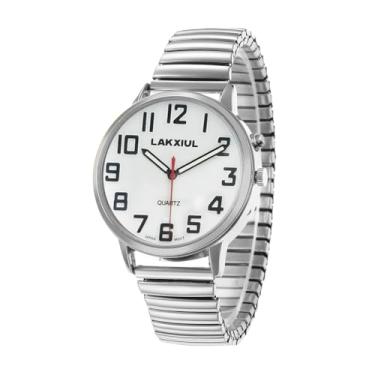 Imagem de Relógio falante inglês com números grandes, anúncio de data e hora, pulseira telescópica de aço inoxidável, despertador (ST81)