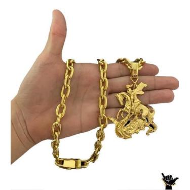 Imagem de Corrente Cadeado 14Mm + Pingente São Jorge - Banhado A Ouro - Tojoia18