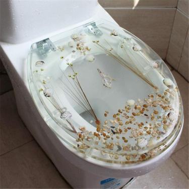 Imagem de Soft Close, Assento De Vaso Sanitário De Resina, Com Fixação Superior E Liberação Rápida, Encaixes Fáceis, Fácil Limpeza, Tampa De Vaso Sanitário Antibacteriana - Flores Secas Transparentes