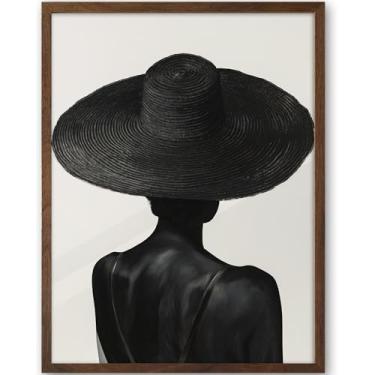 Imagem de iHery Arte de parede emoldurada de madeira de carvalho natural preta menina nogueira, arte de parede moderna em tela preta e branca, 30,5 x 40,6 cm, decoração moderna de quarto preto afro-americano