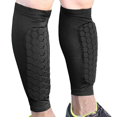 Imagem de YUNYILAN Protetores de canela de futebol para crianças, jovens e adultos, manga de compressão de panturrilha com almofadas de colmeia de mel, suporte para canela tala, beisebol, boxe, Kickboxing MTB, leve (1 par preto, G)