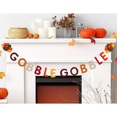 Imagem de AnyDesign Faixa de feltro de Ação de Graças 3D Perus Banner Feltro Gobble Gobble Letras Guirlanda Pré-Montada Festa de Outono Bunting Garland para Outono Festa de Ação de Graças Suprimentos de Aniversário Decoração Suspensa para Casa