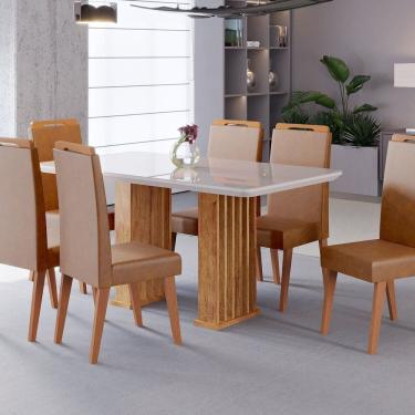Imagem de Conjunto Sala de Jantar 6 Cadeiras Selenne Mel/ Off White