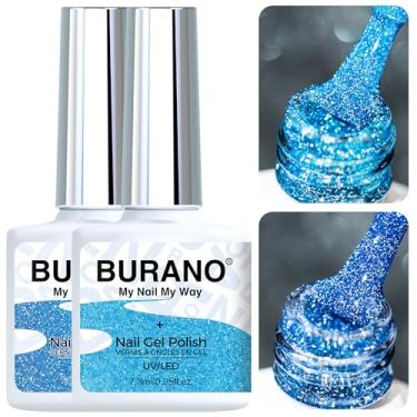 Imagem de BURANO Esmalte Em Gel Com Glitter Azul Refletivo, 2 Frascos De Brilho Uv, Cura Holográfica 7,3 Ml, Ideal Para Salão Beleza, Faça Você Mesmo Casa, S24 S23