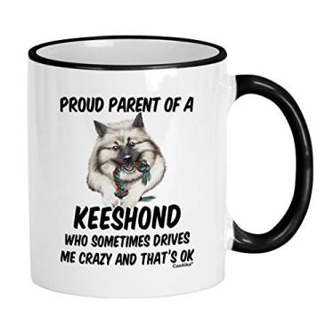 Imagem de Casitika Presentes Keeshond. Caneca de café divertida de mãe de raça de cachorro de 325 ml. Pai orgulhoso de um cachorro Keeshond que às vezes me deixa louco e tudo bem.