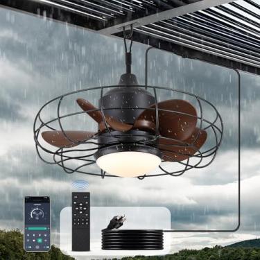 Imagem de jazimar Ventilador De Teto Externo Com Gaiola E Luzes: Luminárias À Prova D'Água 20", Plug-In, Controle Remoto/Aplicativo, 3 Temperaturas Cor Led, Motor Cc Reversível 6 Velocidades, Para Varandas In