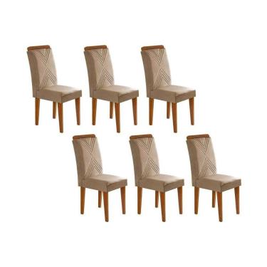 Imagem de Cadeira de Cozinha Amsterdã Kit 6 Un Capuccino/Linho Bege Turim - Rufato