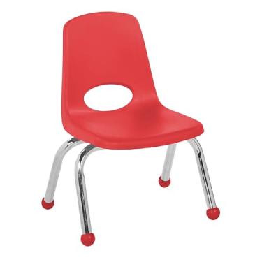 Imagem de Cadeira escolar empilhável de 25,4 cm, assento de estudante empilhável com pernas de aço cromado e deslizadores esféricos; para pré-escola, sala de aula ou escola em casa - Vermelho, 11553-RD