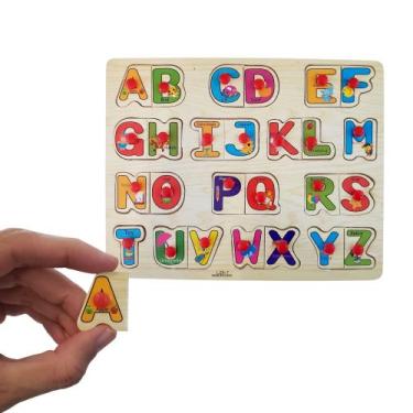 Imagem de Tabuleiros Encaixe Pinos Madeira Educativo Pedagógico - Blessed, Alfab