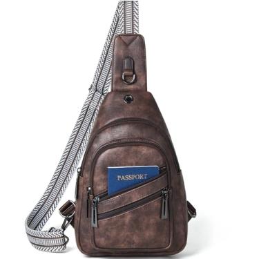 Imagem de Leresas Bolsa tiracolo para mulheres, bolsa transversal de couro, pochete para viagens, uso diário, férias, Café