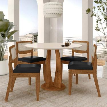 Imagem de Mesa Redonda Camogli 4 Cadeiras Sextavadas Freijó/off/corino Pto - M.a