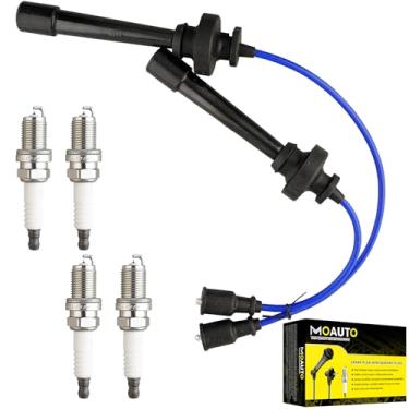 Imagem de MOAUTO Conjunto de 4 velas de ignição de irídio com conjunto de fios 671-4266 55200 8910 RC-ME96 compatível com Chrysler Sebring Dodge Stratus Mitsubishi Eclipse Galant Lancer Mirage Outlander 1.8 2.0