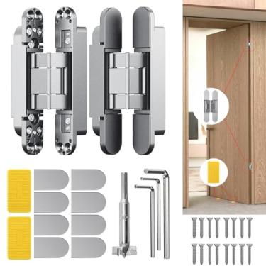 Imagem de Eegoowa Dobradiça de porta oculta de 15 cm / dobradiça invisível para porta silenciosa dobradiça giratória de 180 graus dobradiça ajustável de 3 vias 15 x 6,3 x 2,5 cm (2 peças) (prata, 15 cm)