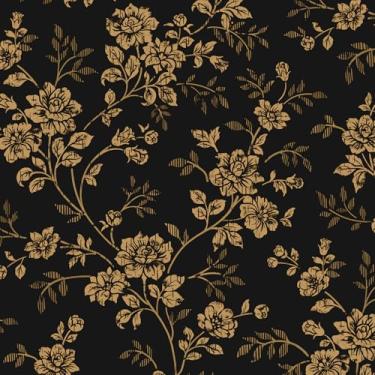 Imagem de Cohoo Home Papel de parede floral dourado papel de parede floral preto e dourado papel de contato descascar e colar 17,3 197