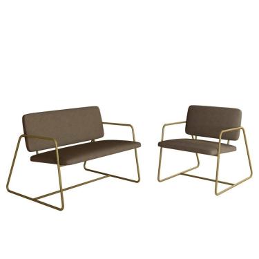 Imagem de Kit Namoradeira Com Poltrona Sintra Industrial Dourado/capuccino - M.a